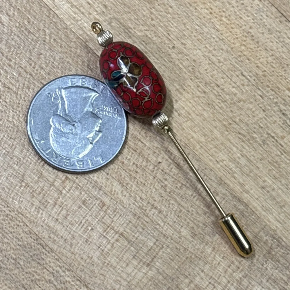 Vintage 1970s Cloisonné Enamel Floral Stick Pin Art Deco Style Hat Lapel
